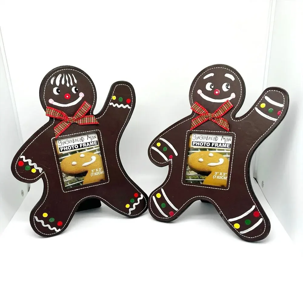 Set of 2 Decorated Gingerbread Man 3x3 Photo Picture Frames Decorative